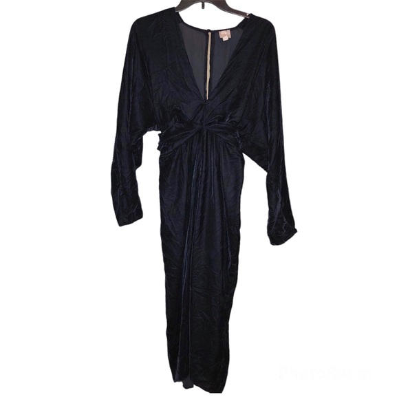 ASOS Dresses & Skirts - ASOS Velvet Long‎ Sleeve V Neck Tie Ruched Waist Maxi Dress Dark Blue 8